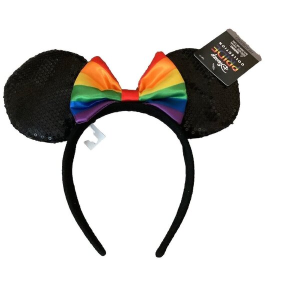 Disney PRIDE Bow Black Sequins Minnie Or Mickey Ears Headband New With Tags - Picture 1 of 2